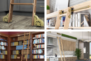 New at the Stairway Shop: Quiet Glide rolling library ladder kits in a brushed satin brass finish
