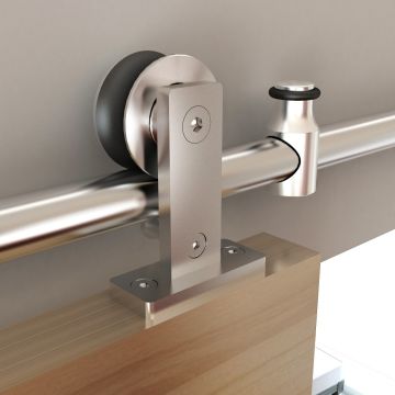 Quiet Glide NT.1400.01W.SS 96" Stainless Steel Top Mount Style Rolling Door Hardware Kit for Wood Doors