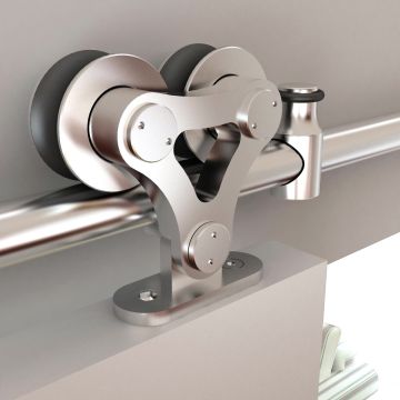 Quiet Glide NT.1400.02W.SS Stainless Steel Dual Wheel Top Mount Style Rolling Door Hardware Kit for Wood Doors
