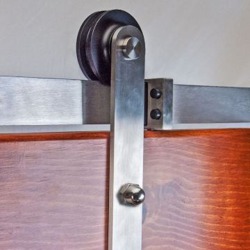 Quiet Glide NT.1400.03W.SS Stainless Steel Flat Rail Stick Strap Style Rolling Door Hardware Kit for Wood Doors