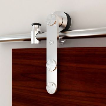 Quiet Glide NT.1400.05WG.SS 96" Stainless Steel Strap Style Rolling Door Hardware Kit for Glass or Wood Doors
