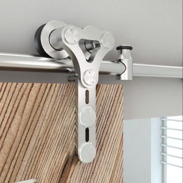 Quiet Glide NT.1400.06WG.SS Stainless Steel Dual Wheel Strap Style Rolling Door Hardware Kit for Glass or Wood Doors