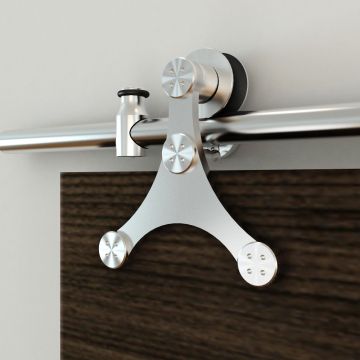Quiet Glide NT.1400.07WG.SS Stainless Steel Triangle Strap Style Rolling Door Hardware Kit for Glass or Wood Doors
