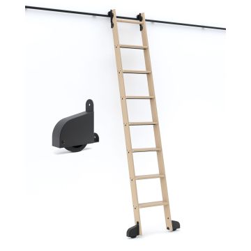 Quiet Glide Ready to Ship Rolling Library Ladder Kits - Black Hardware - Contemporary Wheel