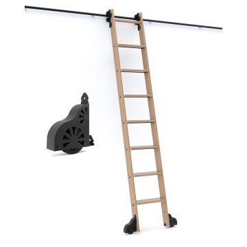 Quiet Glide Ready to Ship Rolling Library Ladder Kits - Black Hardware - Sunburst Wheel
