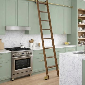 Quiet Glide Custom 20"W Library Ladder Kit - Brushed Satin Brass
