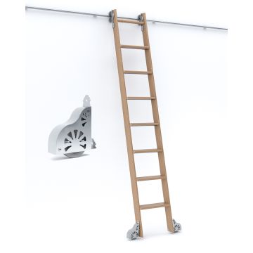 Quiet Glide Ready to Ship Rolling Library Ladder Kits - Chrome Hardware - Sunburst Wheel