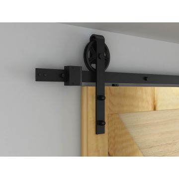 Quiet Glide NT140008W08 Black Hook Strap Rolling Barn Door Hardware Kit with 5" Wheel