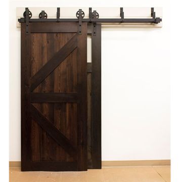 Quiet Glide NT140008W08BP Black By-Passing Hook Strap Rolling Barn Door Hardware Kit with 5" Wheel