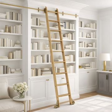 Quiet Glide Custom 16"W Library Ladder Kit - Hammered Antique Brass