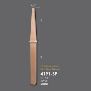 House of Forgings 4191-SP - 3" Contemporary Stabilizer Newel - 43"H - Red Oak