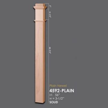 House of Forgings 4592-PLAIN - 3-1/2" Plain Starting / Landing Newel - 56"H - Red Oak
