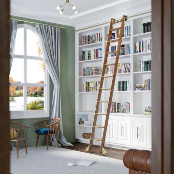 Quiet Glide Custom 16"W Library Ladder Kit - Brushed Satin Brass