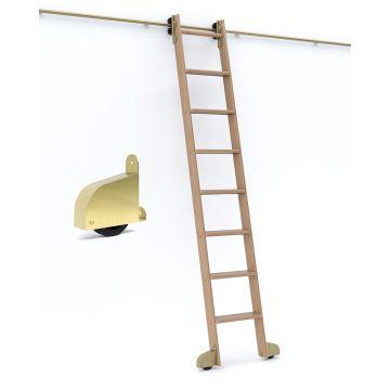 Quiet Glide Ready to Ship Rolling Library Ladder Kits - Satin Brass Hardware - Contemporary Wheel