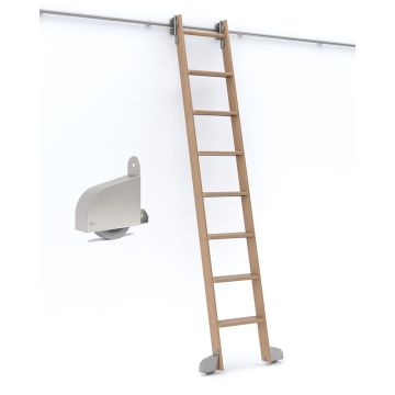 Quiet Glide Ready to Ship Rolling Library Ladder Kits - Satin Nickel Hardware - Contemporary Wheel