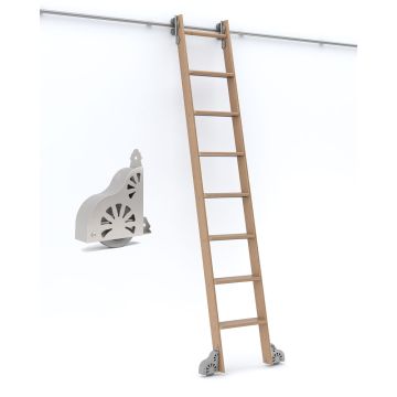 Quiet Glide Ready to Ship Rolling Library Ladder Kits - Satin Nickel Hardware - Sunburst Wheel