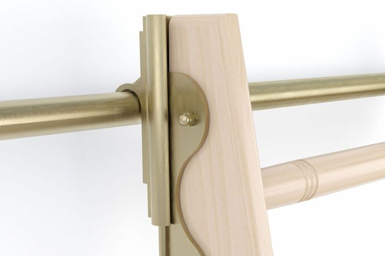 an up-close photo of hardware on the new non-rolling library ladder by Quiet Glide