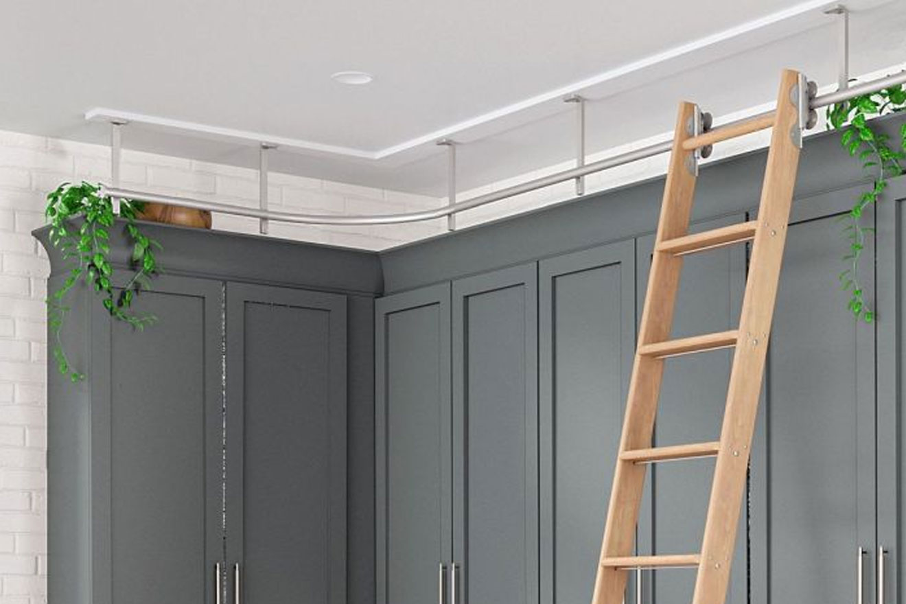 a photo of the new ceiling mount rail brackets for Quiet Glide ladders